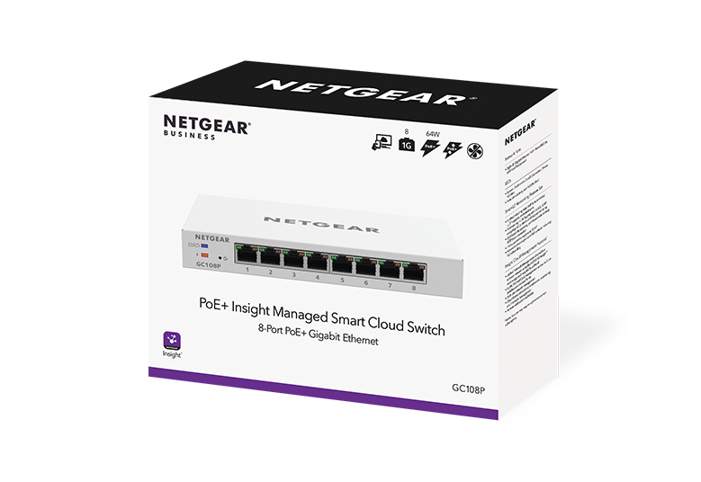 8-port Gigabit PoE+ (64W) Insight Managed Smart Cloud FlexPoE Switch, Fanless